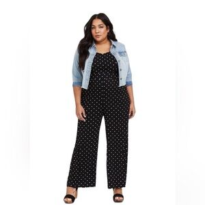 Torrid Black Polka Dot Challis Wide Leg Sleeveless Jumpsuit Size 2